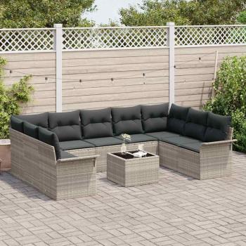 10-teiliges Garten Sofaset mit Kissen Grau Poly Rattan