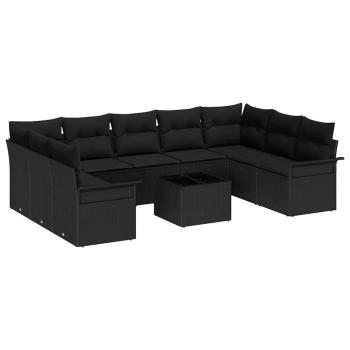 10-teiliges Garten-Sofaset mit Kissen Beige Poly-Rattan