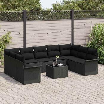 10-teiliges Garten-Sofaset mit Kissen Beige Poly-Rattan