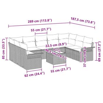 10-teiliges Garten-Sofaset mit Kissen Beige Poly-Rattan