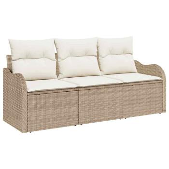 3-teiliges Garten Sofa Set mit Kissen Beige Poly Rattan