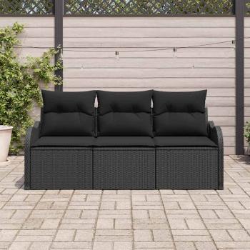 3-teiliges Garten Sofa Set mit Kissen Schwarz Poly Rattan