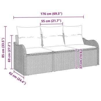 3-teiliges Garten Sofa Set mit Kissen Schwarz Poly Rattan