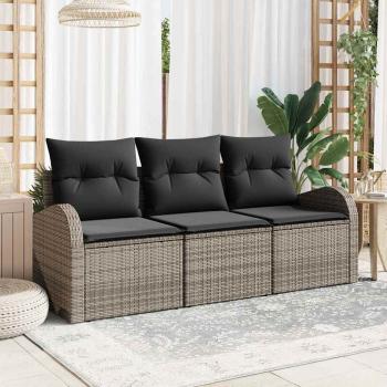 ARDEBO.de - 3-teiliges Garten Sofa Set mit Kissen Grau Poly Rattan