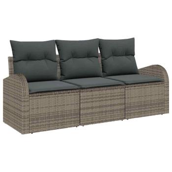 3-teiliges Garten Sofa Set mit Kissen Grau Poly Rattan
