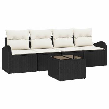5-teiliges Garten Sofa Set mit Kissen Schwarz Poly Rattan