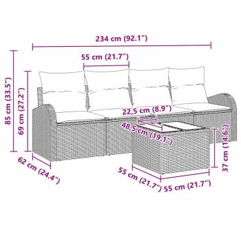 5-teiliges Garten Sofa Set mit Kissen Schwarz Poly Rattan