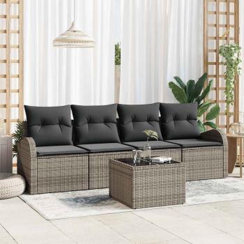 ARDEBO.de - 5-teiliges Garten Sofa Set mit Kissen Grau Poly Rattan