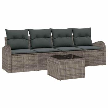 5-teiliges Garten Sofa Set mit Kissen Grau Poly Rattan