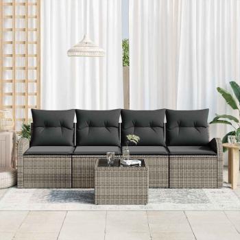 5-teiliges Garten Sofa Set mit Kissen Grau Poly Rattan