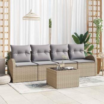 ARDEBO.de - 5-teiliges Garten-Sofa-Set mit Kissen Beige Poly-Rattan