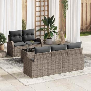 ARDEBO.de - 6-teiliges Gartensofaset mit Kissen Grau Poly Rattan