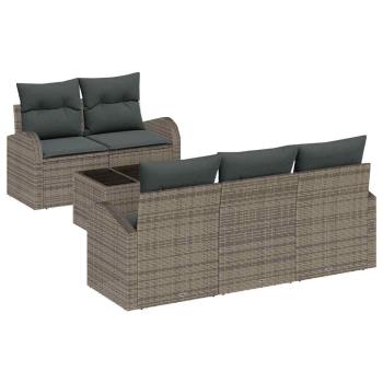6-teiliges Gartensofaset mit Kissen Grau Poly Rattan