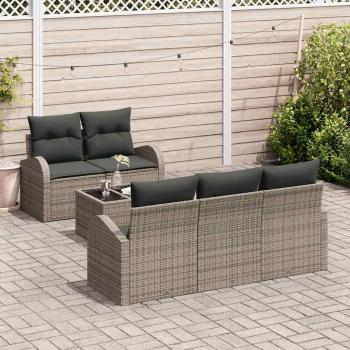 6-teiliges Gartensofaset mit Kissen Grau Poly Rattan