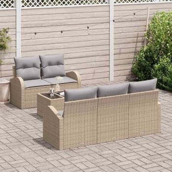6-teiliges Garten Sofa Set mit Kissen Beige Poly Rattan