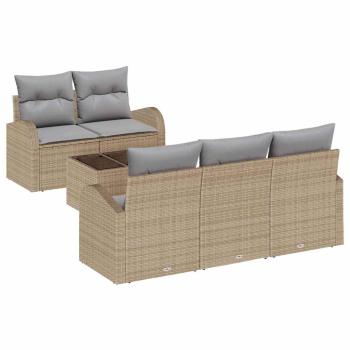 6-teiliges Garten Sofa Set mit Kissen Beige Poly Rattan