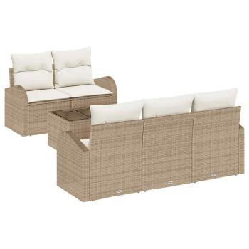 6-teiliges Garten-Sofa-Set mit Kissen Beige Poly Rattan