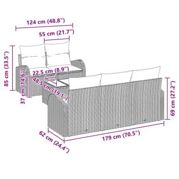 6-teiliges Garten-Sofa-Set mit Kissen Beige Poly Rattan