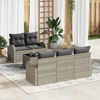 ARDEBO.de - 6-teiliges Garten-Sofa-Set mit Kissen Hellgraues Poly-Rattan