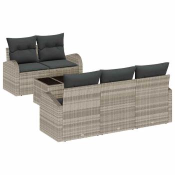 6-teiliges Garten-Sofa-Set mit Kissen Hellgraues Poly-Rattan