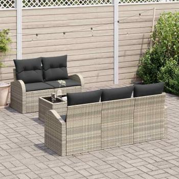 6-teiliges Garten-Sofa-Set mit Kissen Hellgraues Poly-Rattan