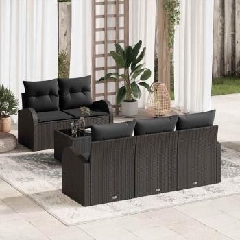 ARDEBO.de - 6-teiliges Garten Sofa Set mit Kissen Schwarz Poly Rattan