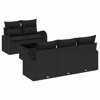 6-teiliges Garten Sofa Set mit Kissen Schwarz Poly Rattan