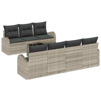 8-teiliges Garten-Sofa-Set mit Kissen Hellgrau Poly-Rattan