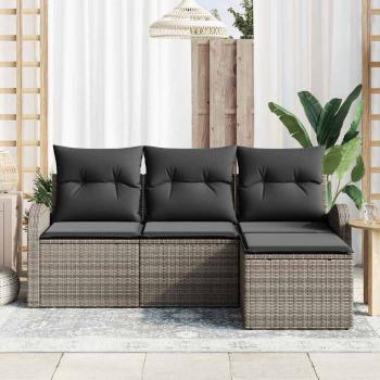 4-teiliges Garten Sofa Set mit Kissen Grau Poly Rattan