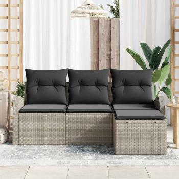 4-teiliges Garten Sofa Set mit Kissen Hellgrau Poly Rattan