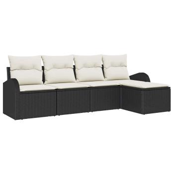 5-teiliges Garten-Sofa-Set mit Kissen Schwarz Poly-Rattan