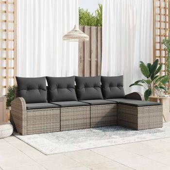 ARDEBO.de - 5-teiliges Garten-Sofa-Set mit Kissen in Grau aus Poly-Rattan