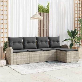 ARDEBO.de - 5-teiliges Garten Sofa Set mit Kissen hellgraues Poly-Rattan