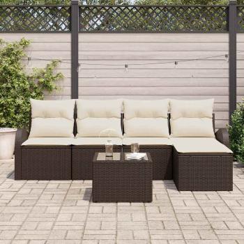 5-teiliges Garten-Sofaset mit Kissen Grau Poly-Rattan