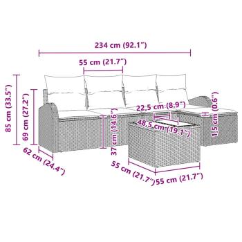 5-teiliges Garten-Sofaset mit Kissen Grau Poly-Rattan
