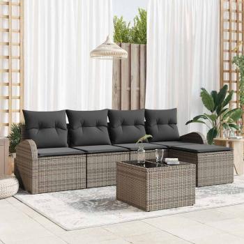 ARDEBO.de - 5-teiliges Garten Sofa Set mit Kissen Schwarz Poly Rattan