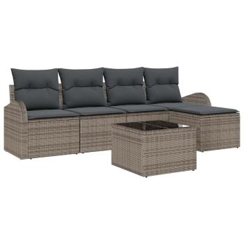 5-teiliges Garten Sofa Set mit Kissen Schwarz Poly Rattan