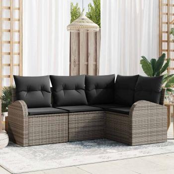 ARDEBO.de - 4-teiliges Garten Sofa Set mit Kissen Grau Poly Rattan