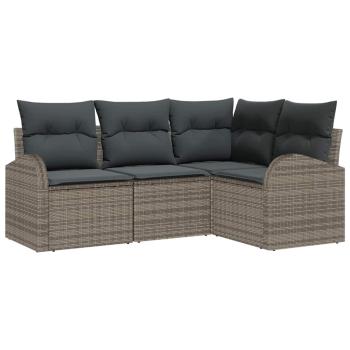 4-teiliges Garten Sofa Set mit Kissen Grau Poly Rattan