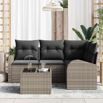 ARDEBO.de - 4-teiliges Garten Sofa Set mit Kissen Schwarz Poly Rattan