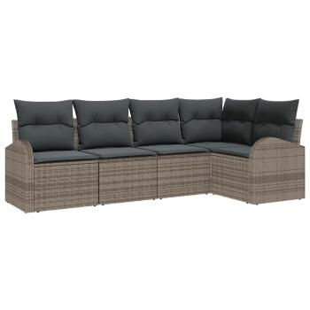 5-teiliges Garten Sofa Set mit Kissen Grau Poly Rattan
