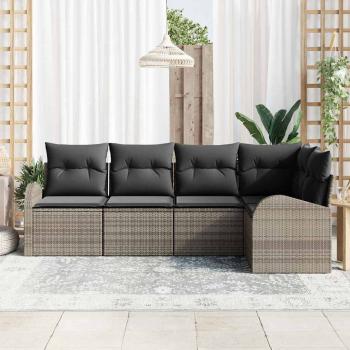 5-teiliges Garten Sofa Set mit Kissen Grau Poly Rattan
