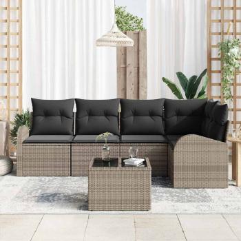 5-teiliges Garten Sofa Set mit Kissen Schwarz Poly Rattan