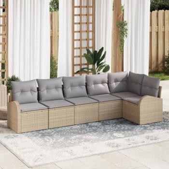 ARDEBO.de - 6-teilige Garten Sofa Set mit Kissen Beige Poly Rattan
