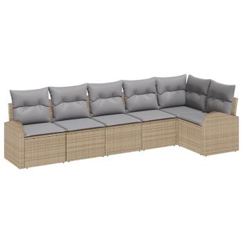 6-teilige Garten Sofa Set mit Kissen Beige Poly Rattan
