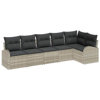 6-teiliges Garten Sofaset mit Kissen Hellgraues Poly Rattan