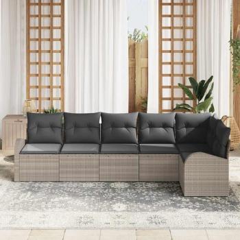 6-teiliges Garten Sofaset mit Kissen Hellgraues Poly Rattan