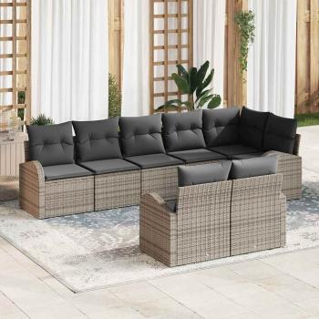 ARDEBO.de - 8-teiliges Garten Sofa Set mit Kissen Grau Poly Rattan