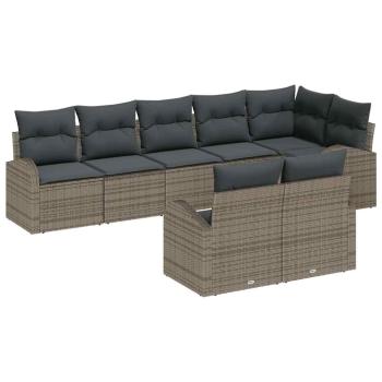 8-teiliges Garten Sofa Set mit Kissen Grau Poly Rattan
