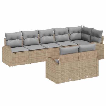 8-teiliges Garten Sofa Set mit Kissen Beige Poly Rattan